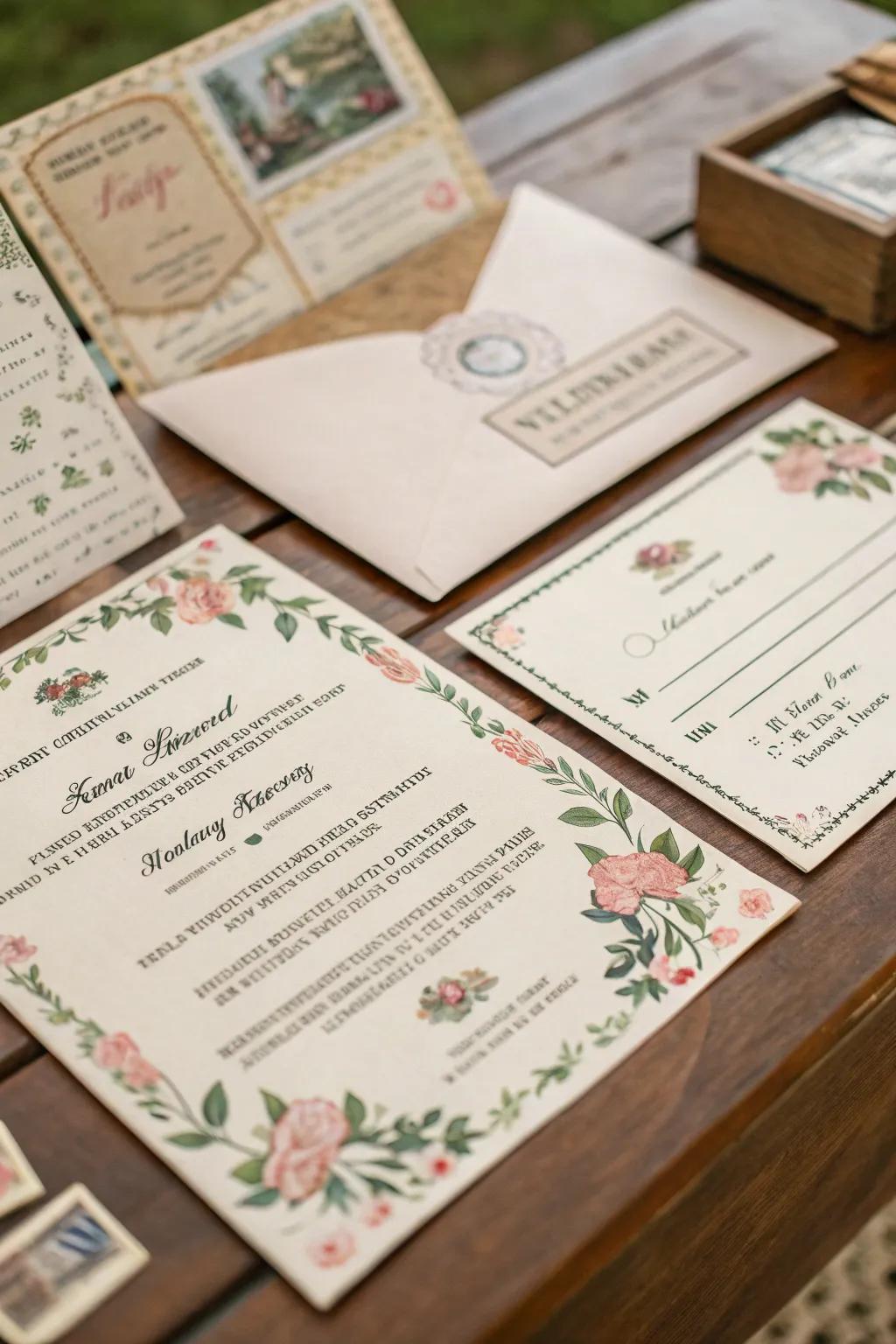Create a memorable impression with invites that transport your guests back to the 1940s.