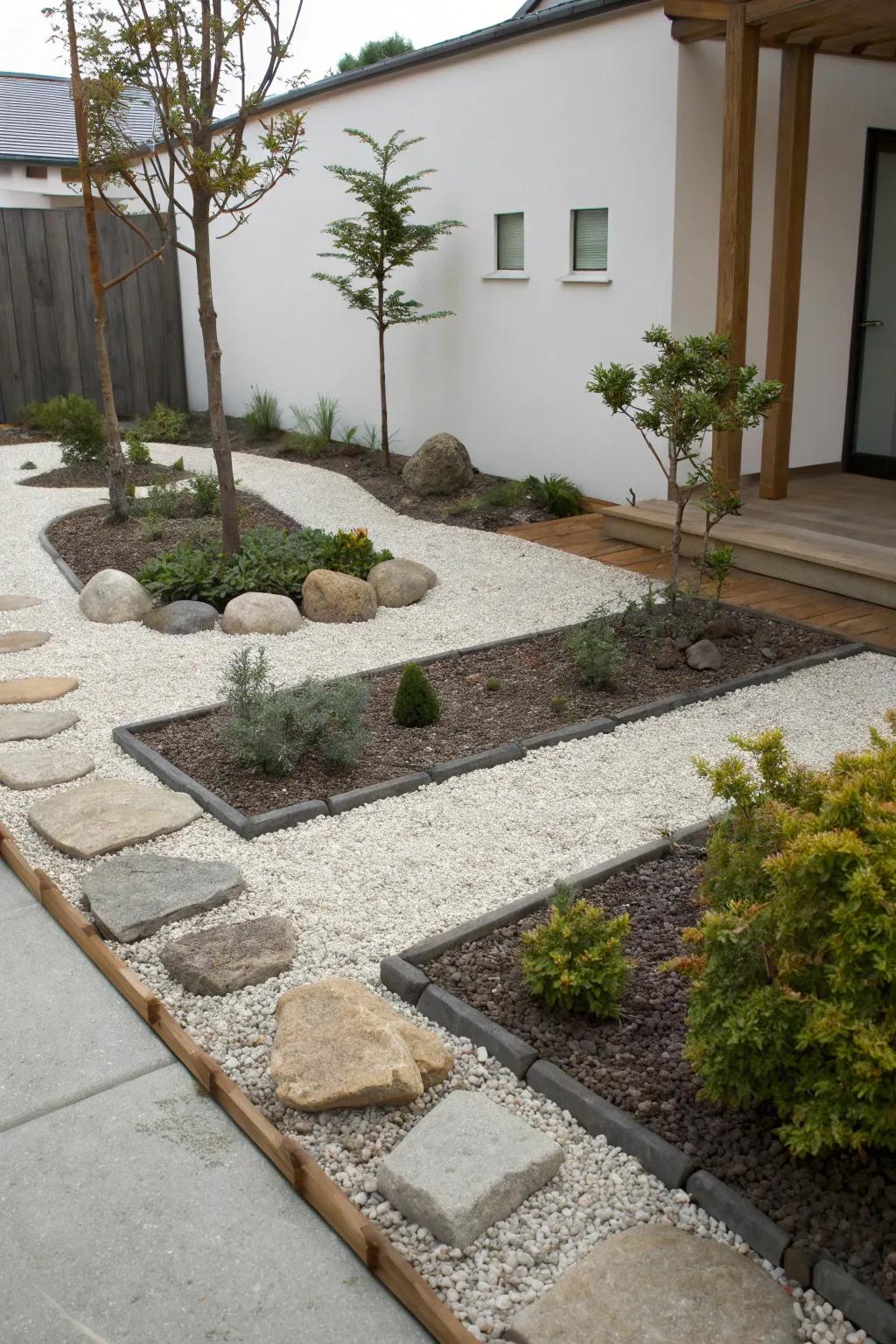 A zen garden offers tranquility with minimal maintenance.