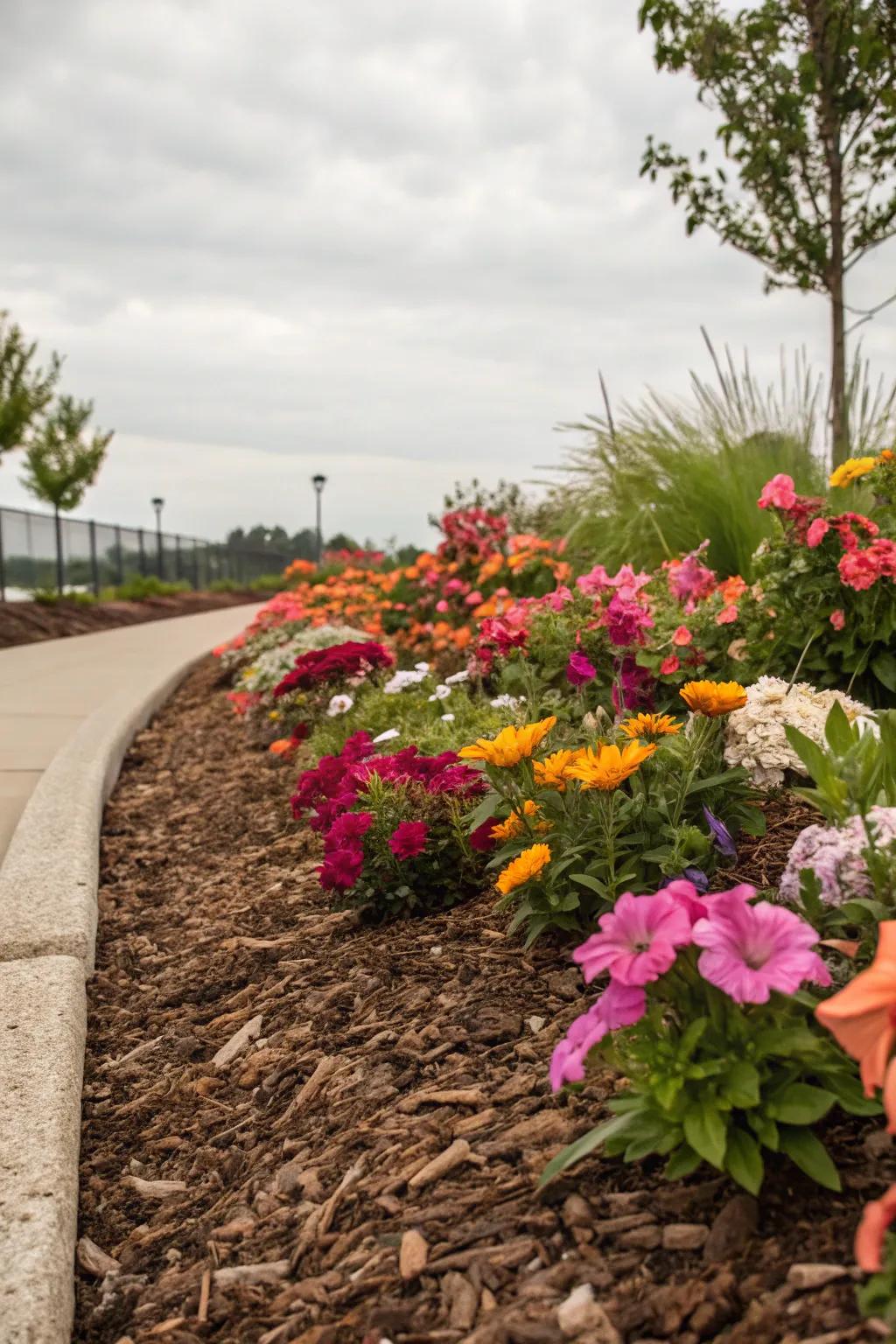 Garden bedding not only holds in moisture but also improves the garden's appearance.