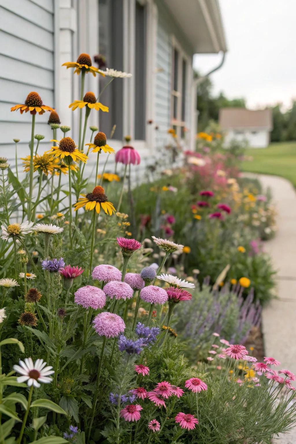 Self-seeding flowers provide a perennial presence effortlessly.