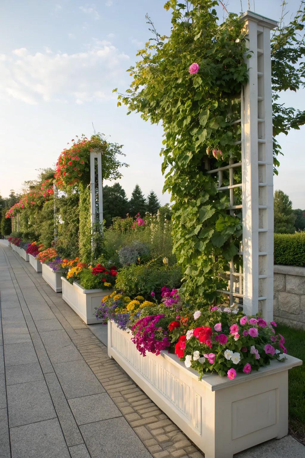 Vertical gardening adds dimension and maximizes space.