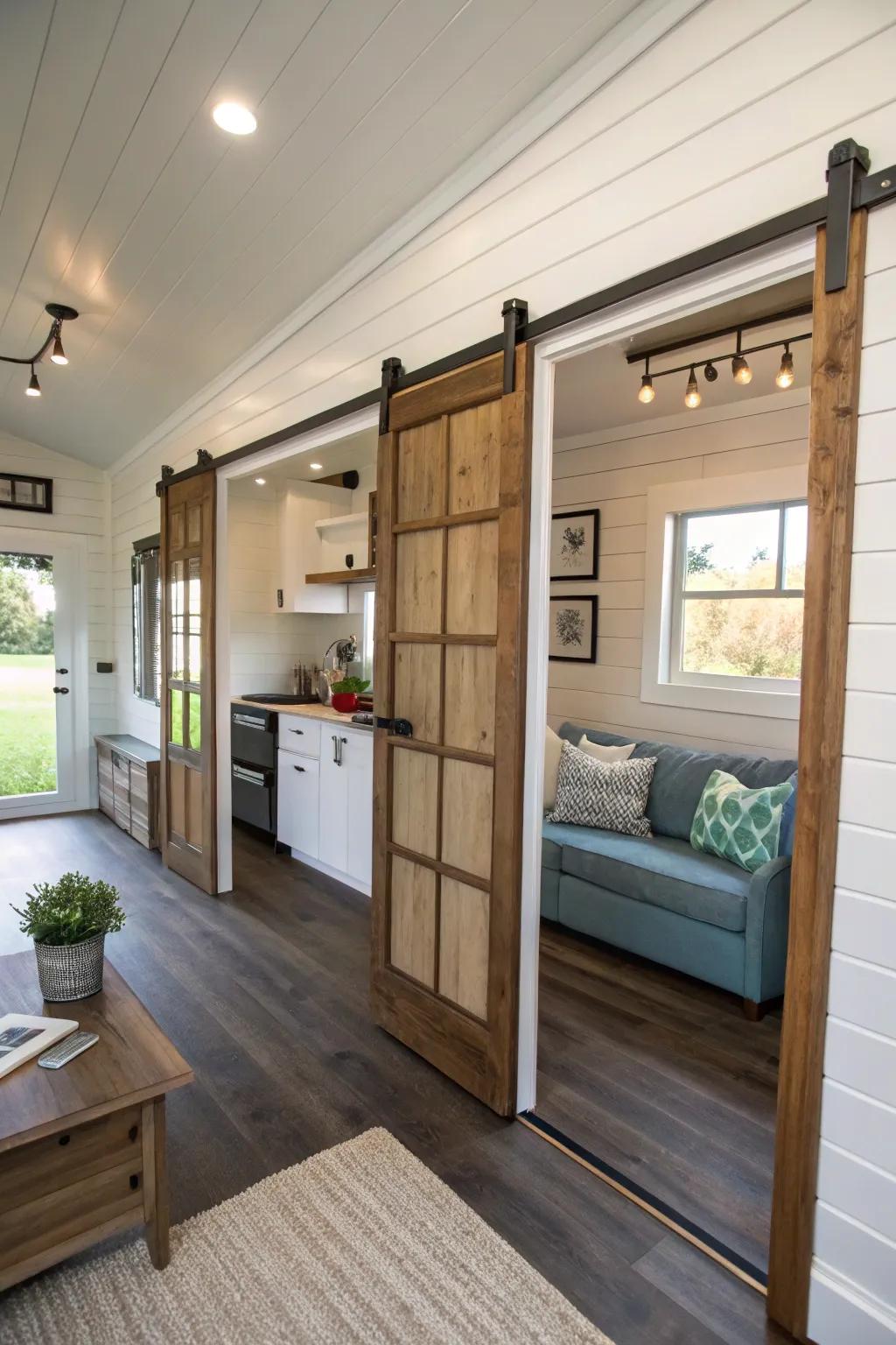 Pocket doors in a compact house effectively save space
