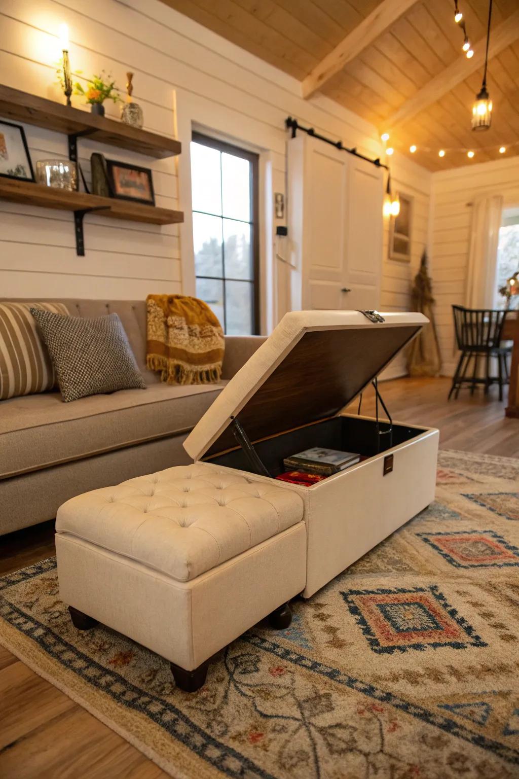Ottoman with storage in a living area