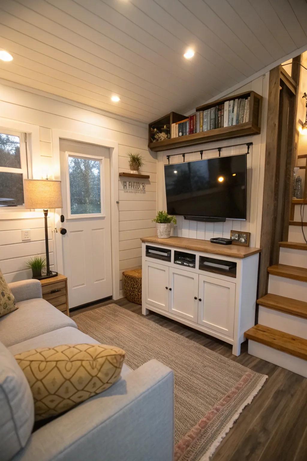 Space-saving TV set up in a living room