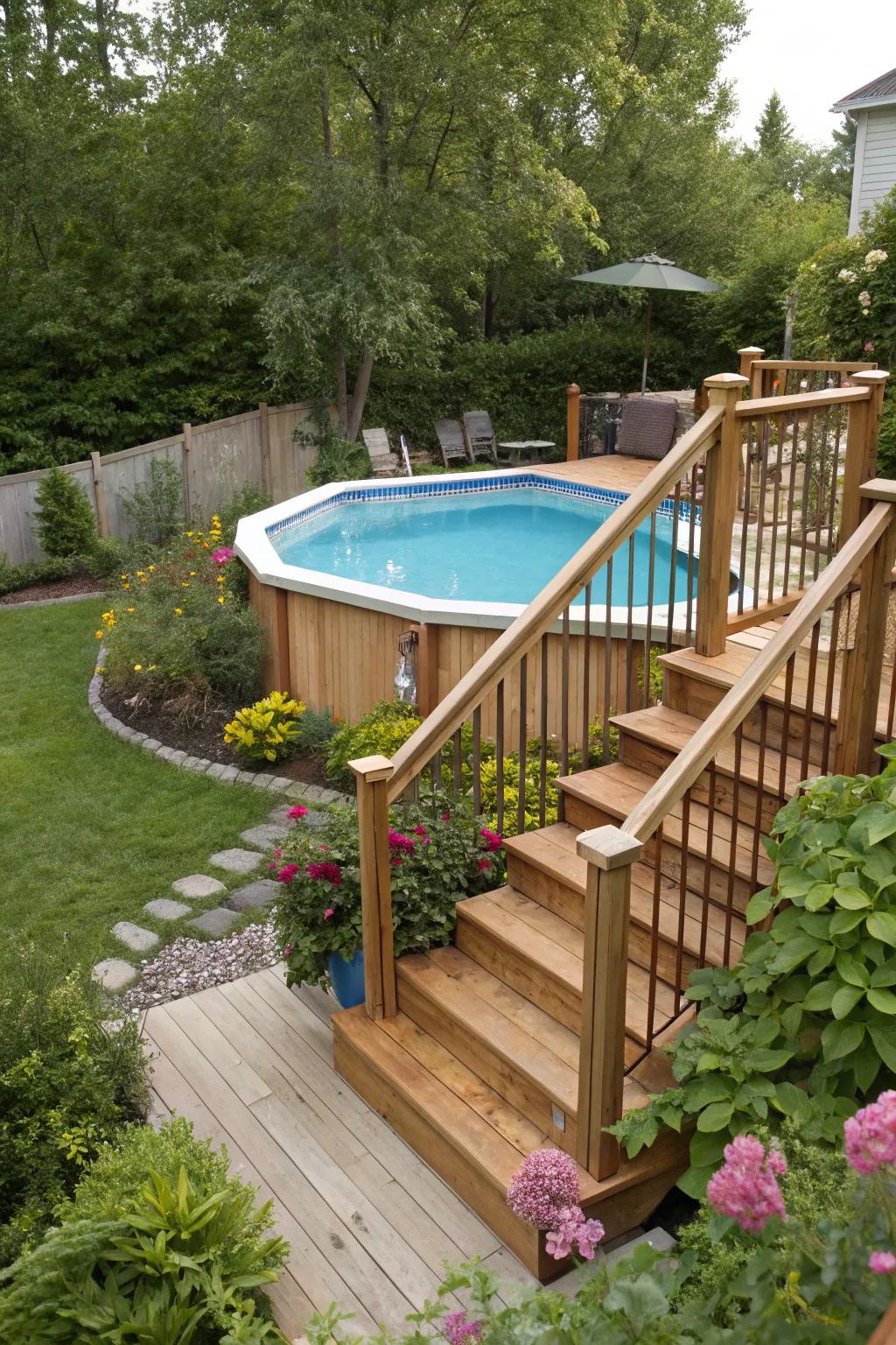 Stylish steps add both function and flair to your pool area.