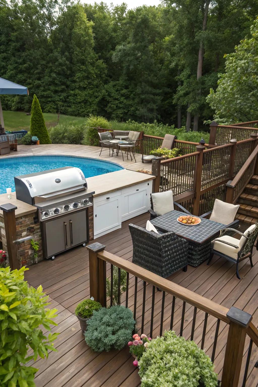 Add entertainment elements to make your pool deck a social hotspot.