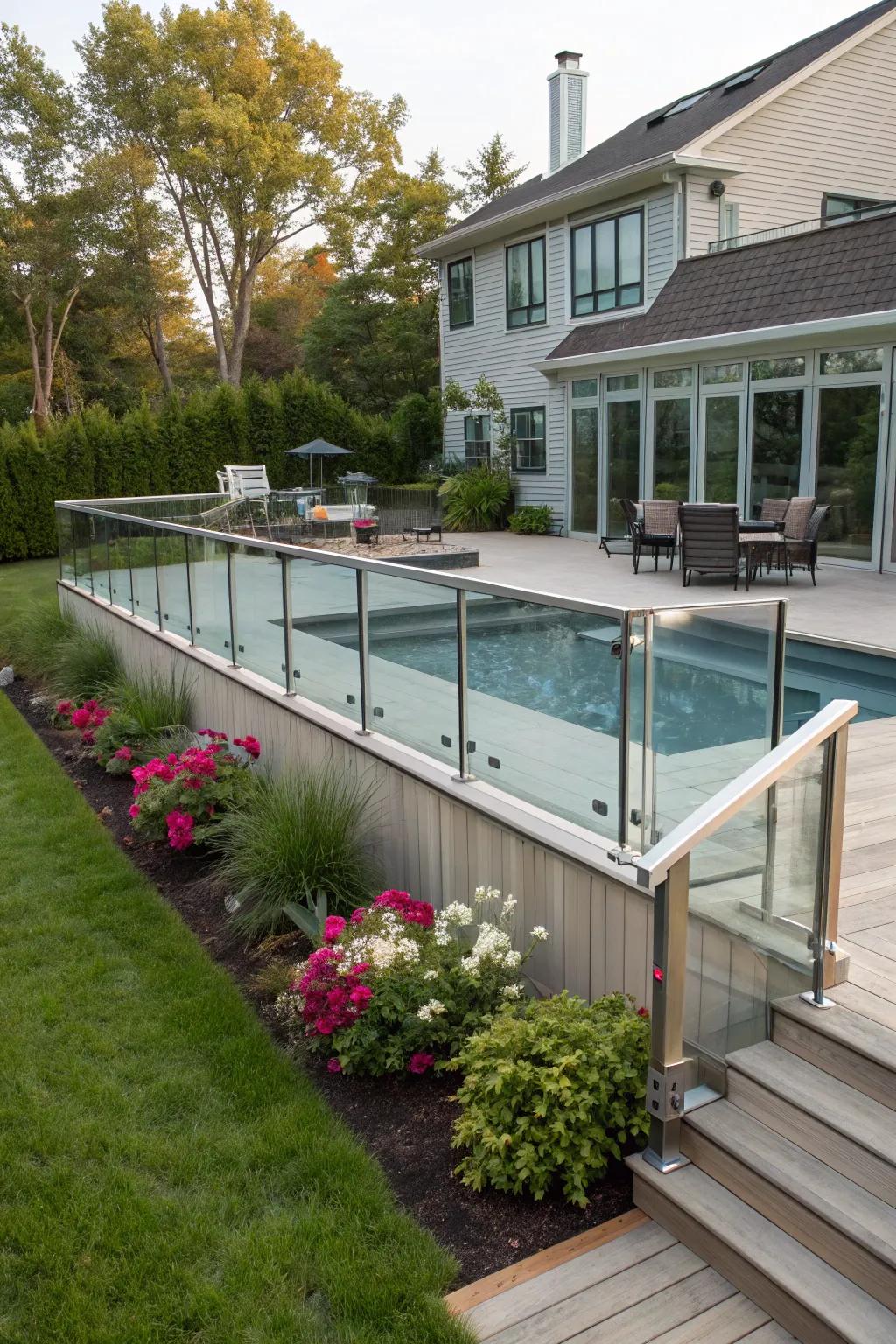 Glass panels create a modern, airy atmosphere on your deck.