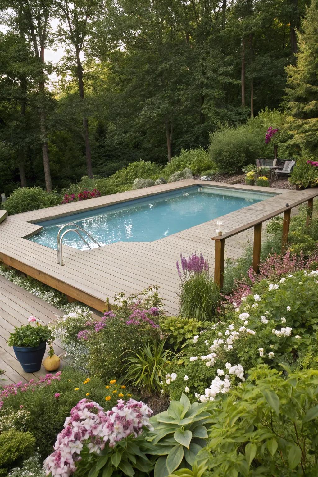 Lush landscaping transforms your pool area into a peaceful oasis.