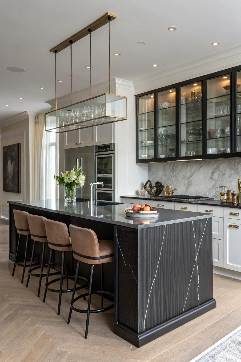 A black countertop lending a bold and sophisticated touch to any kitchen island.