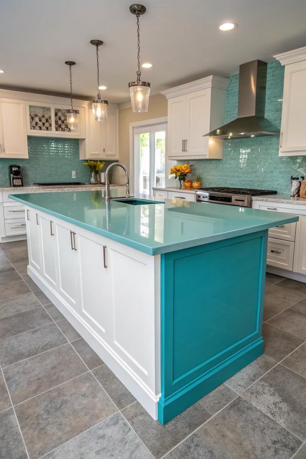 A colorful countertop injecting vitality and personality into the kitchen.