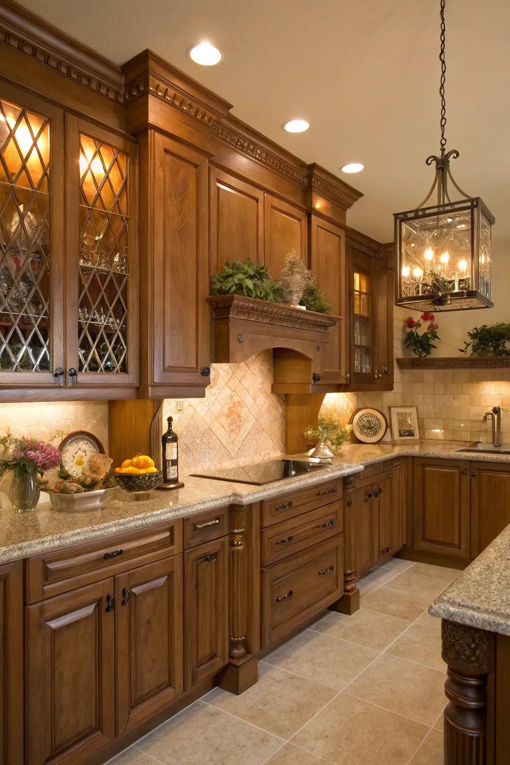 Invite warmth with honey-toned brown cabinets.