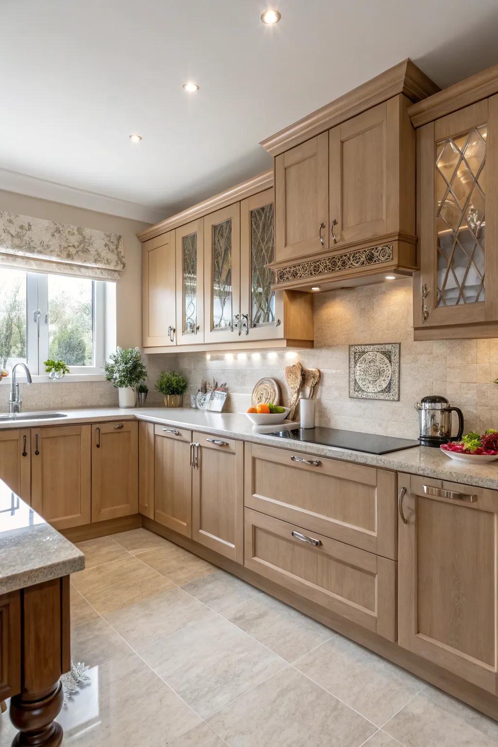 Enjoy the versatility of light brown cabinets.