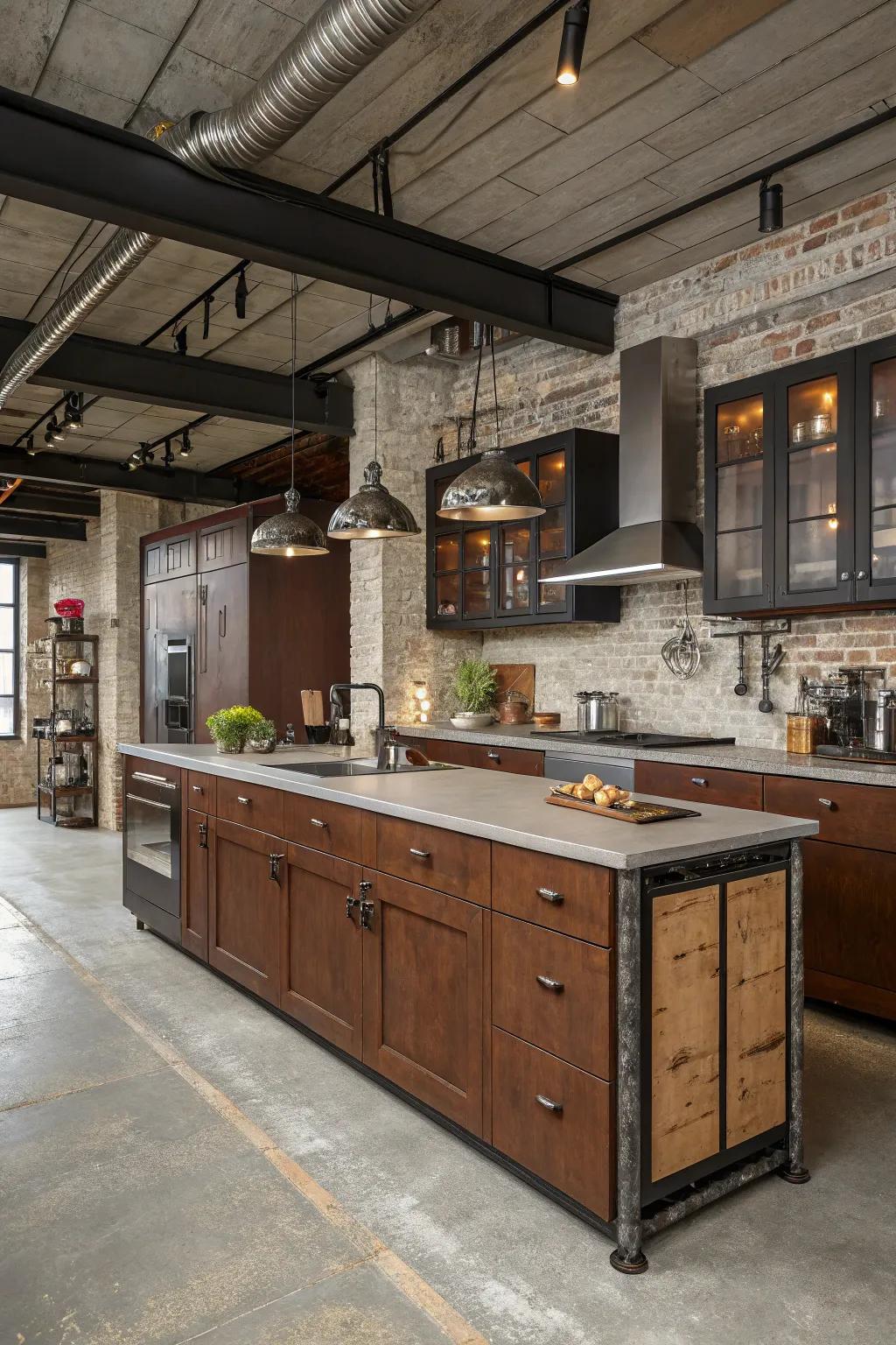 Incorporate industrial elements for a modern kitchen.