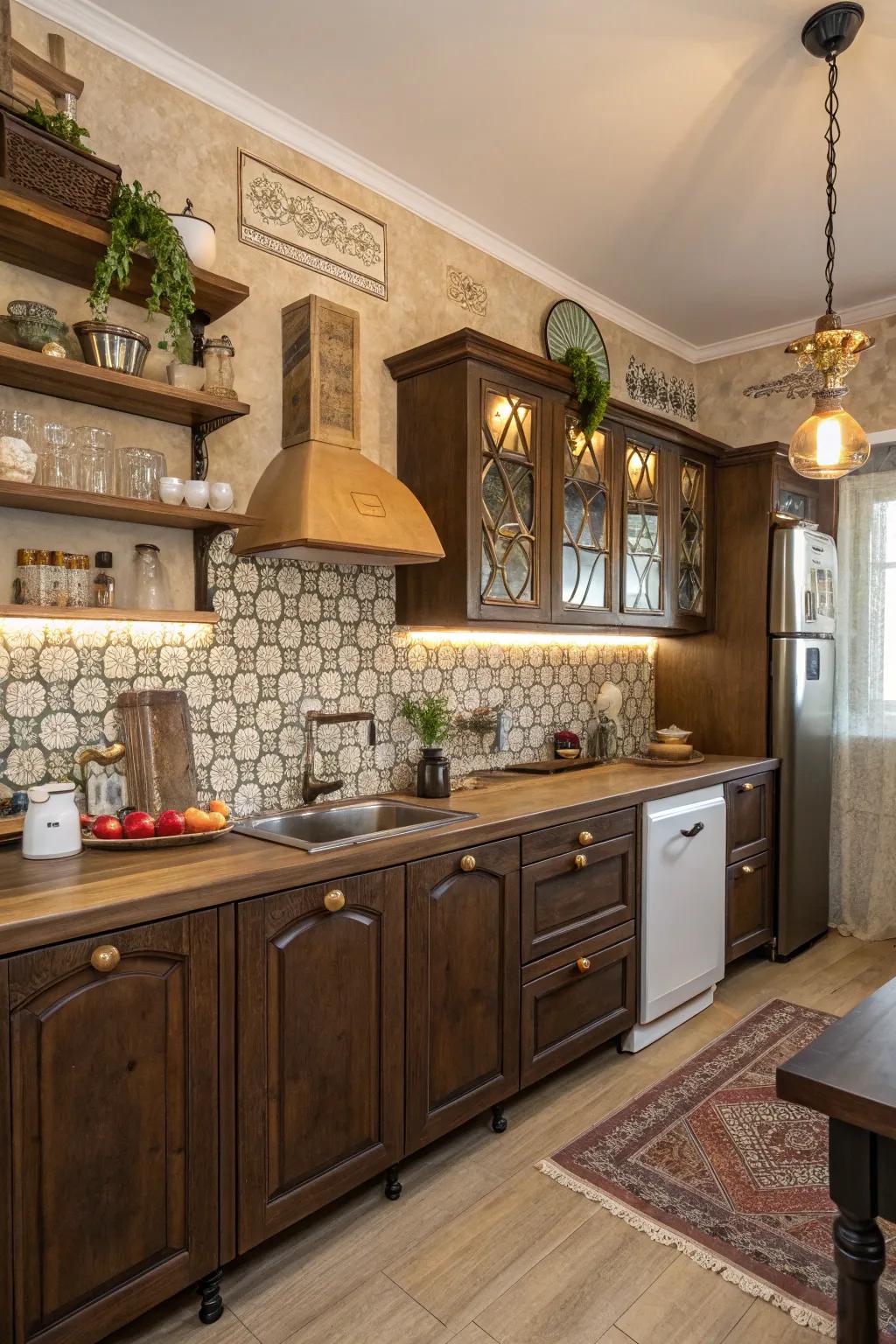 Embrace vintage charm with antique-finished cabinets.