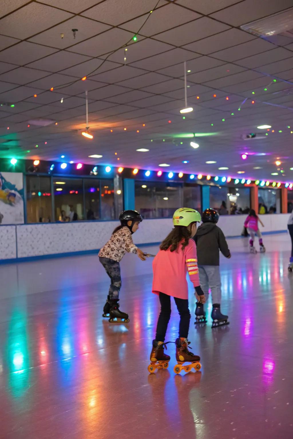 A vibrant roller skating celebration with music and fun.