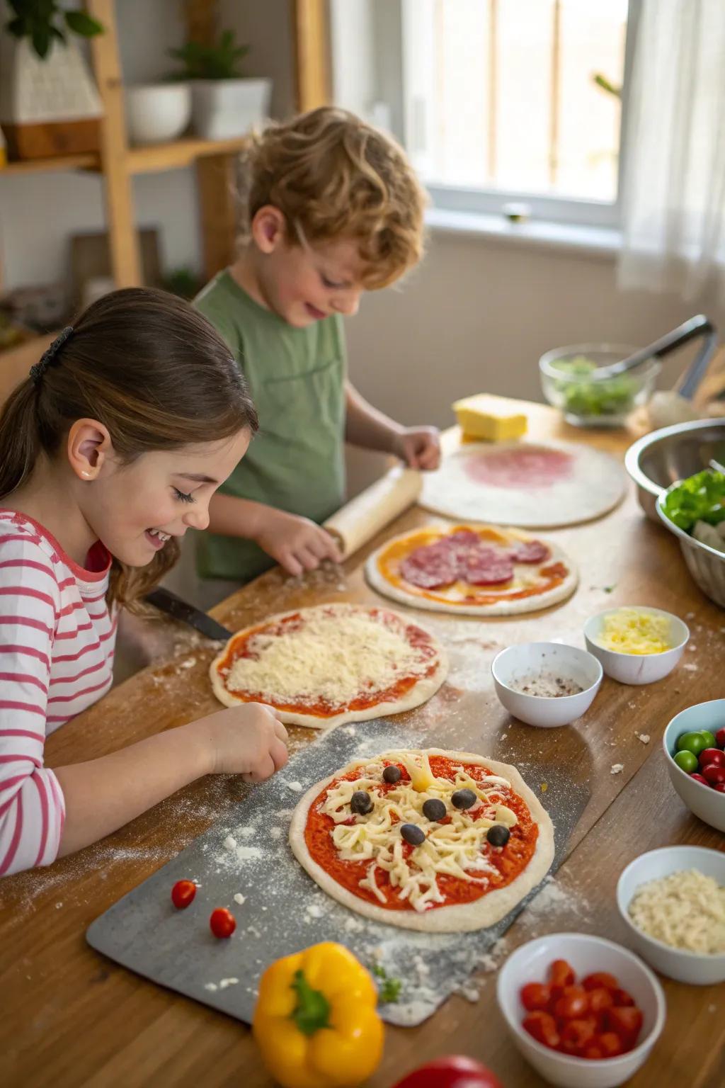 A personalized pizza-making station for kids to get creative with their toppings.