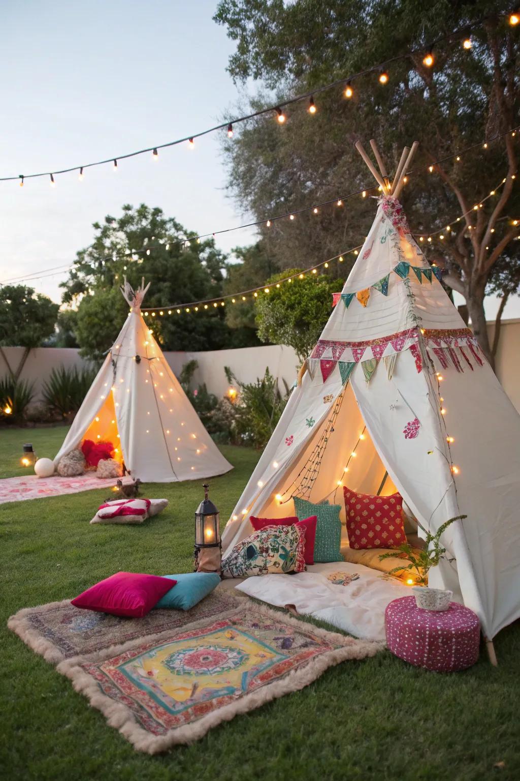 Fanciful tent hideaways create a delightful party atmosphere.
