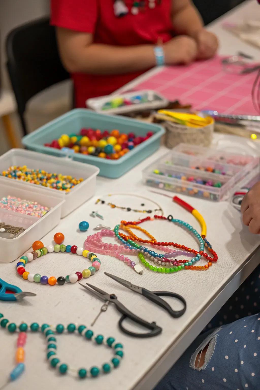 A jewelry-crafting station for creating personalized accessories.
