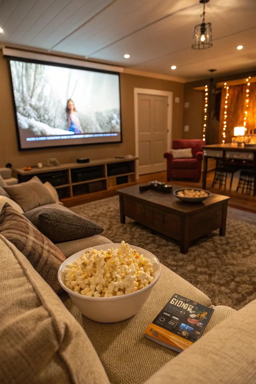 A snug arrangement for a film extravaganza night with friends.