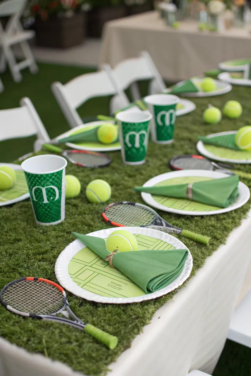 Bring the court to your table with a lawn-inspired table covering.