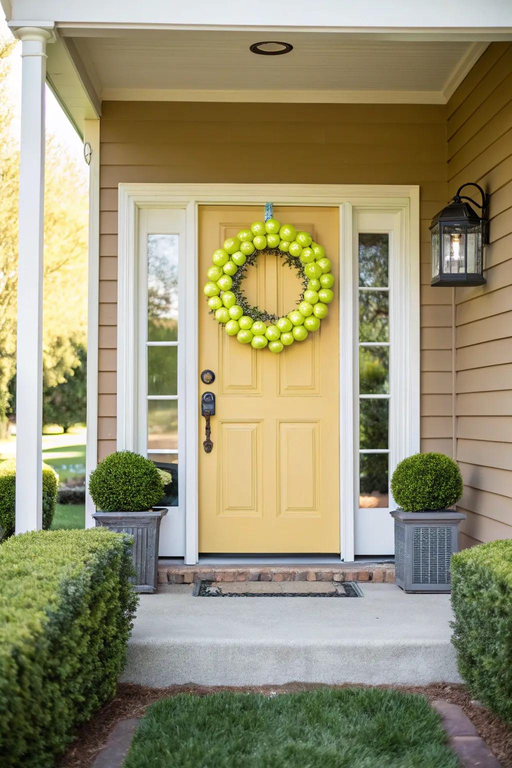 Welcome guests with a tennis ball wreath.