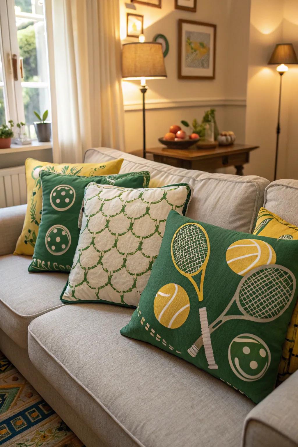 Sports-themed pillows add comfort and style.