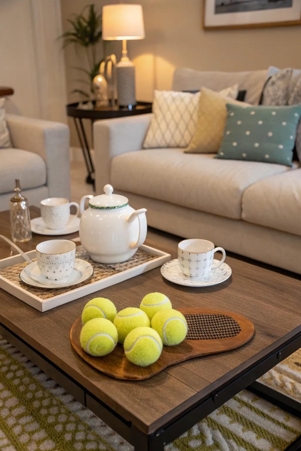 Tennis ball coasters add a quirky touch to your table.