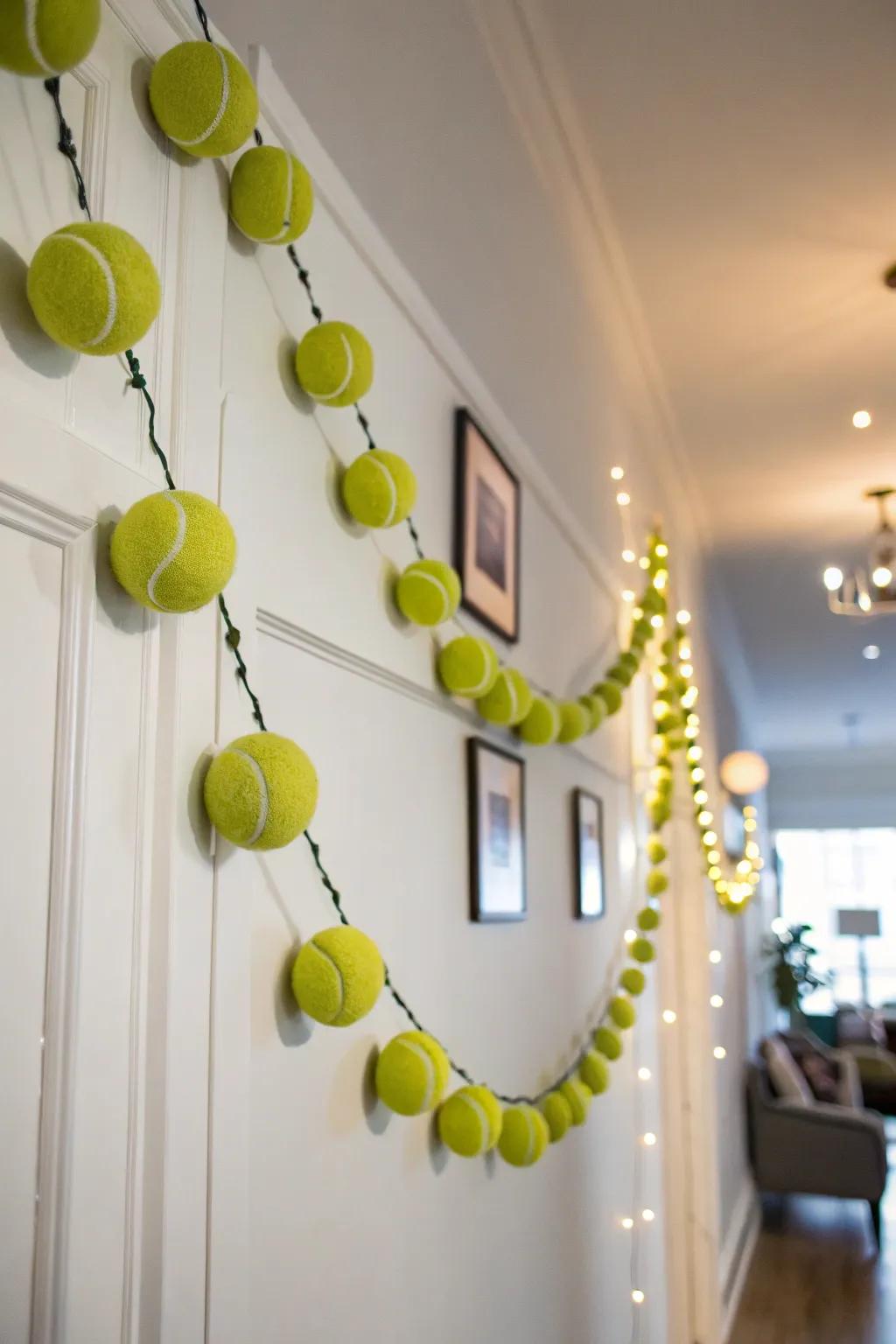 Tennis sphere garlands bring a festive touch to any decor.