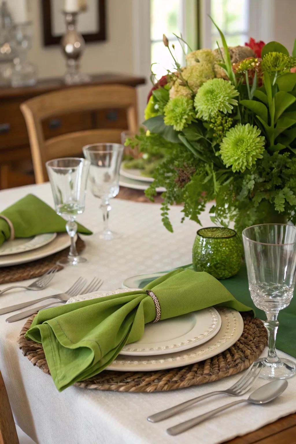 Setting a green table adds a layer of freshness and vibrant color to your dining experiences.
