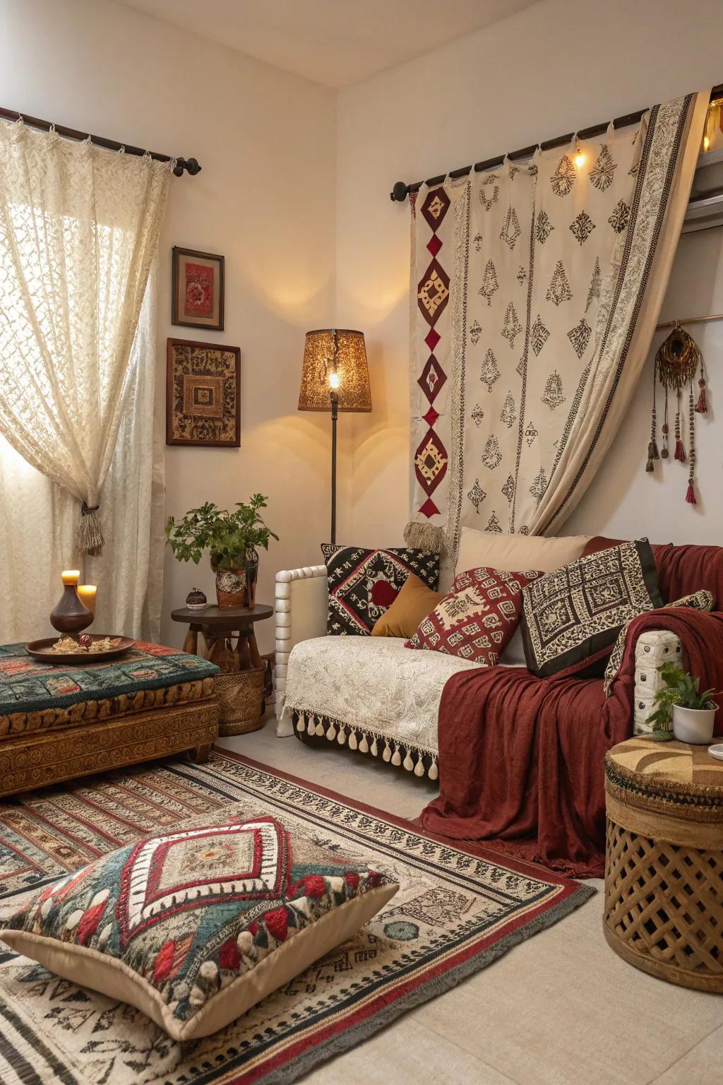 Layers of textiles add visual interest and cozy vibes.