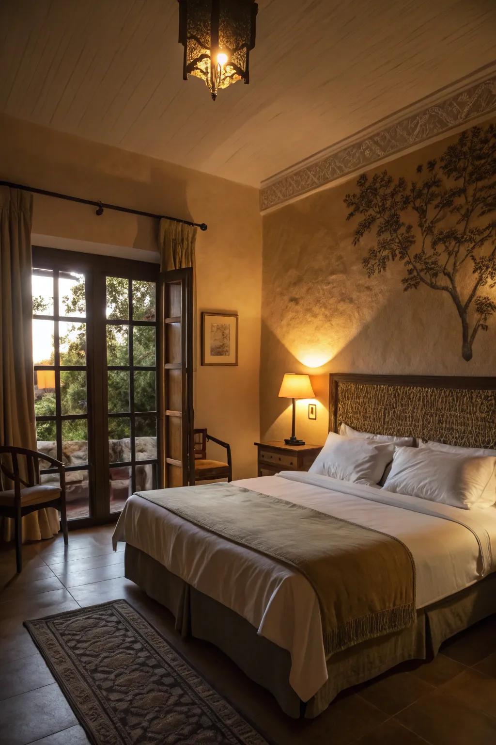 Deep shadows and subtle illumination fashion a personal sanctuary within the boudoir.