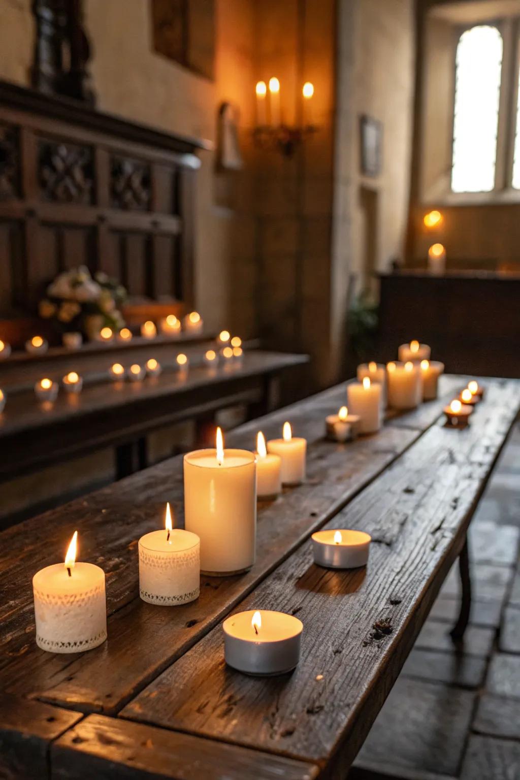 Candlelight casts a warm, enchanting radiance, impeccable for a gothic boudoir.