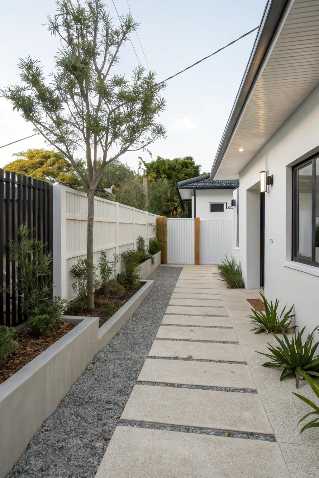 Design simplicity creates an orderly and sophisticated driveway.