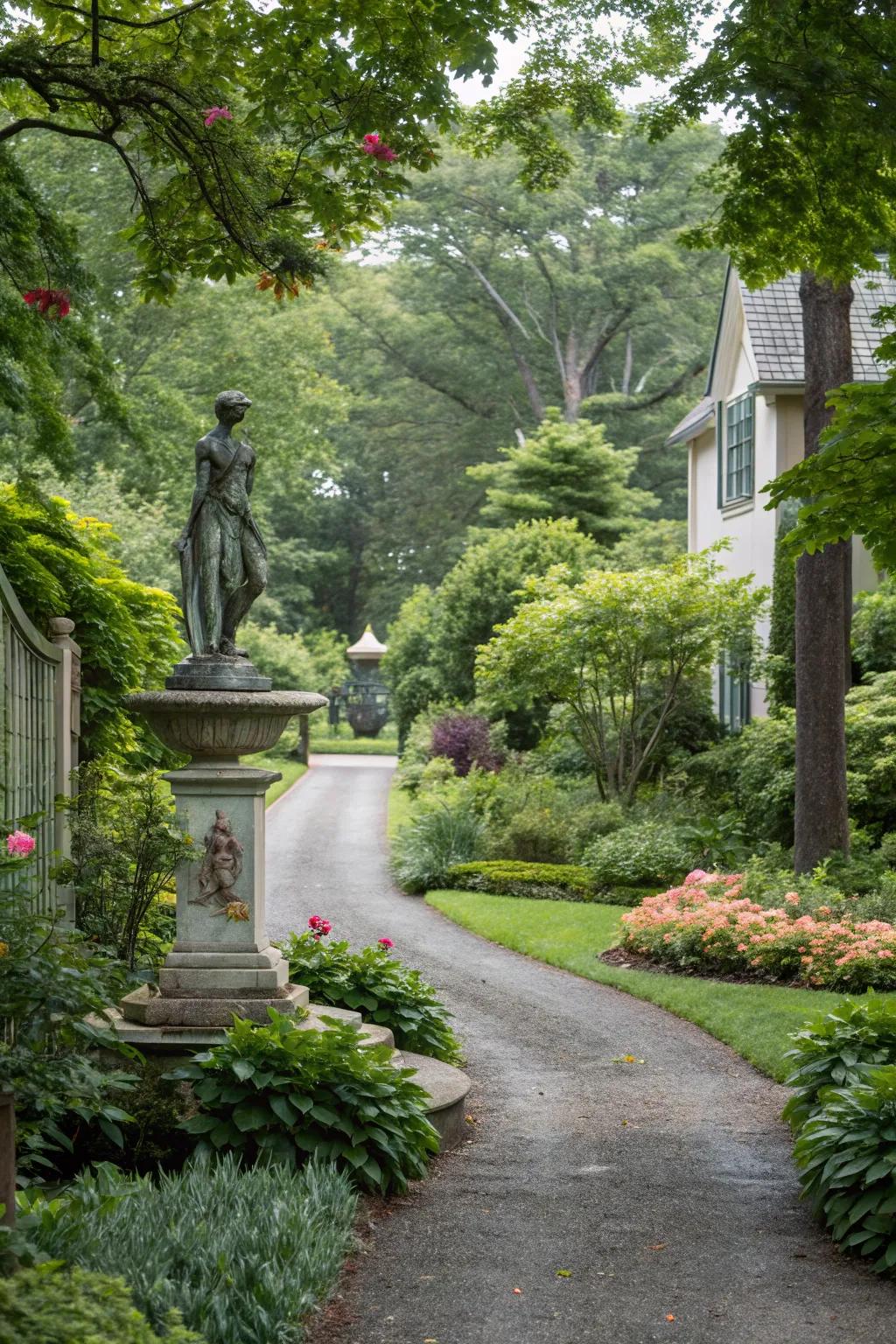 A focal point adds character and draws the eye in a small driveway.