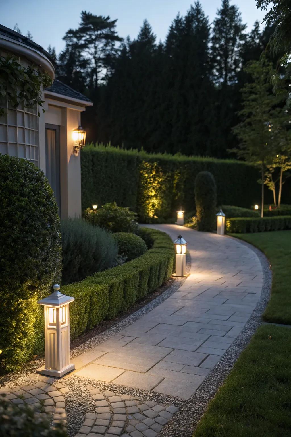 Illumination enhances safety and adds ambiance to the driveway.