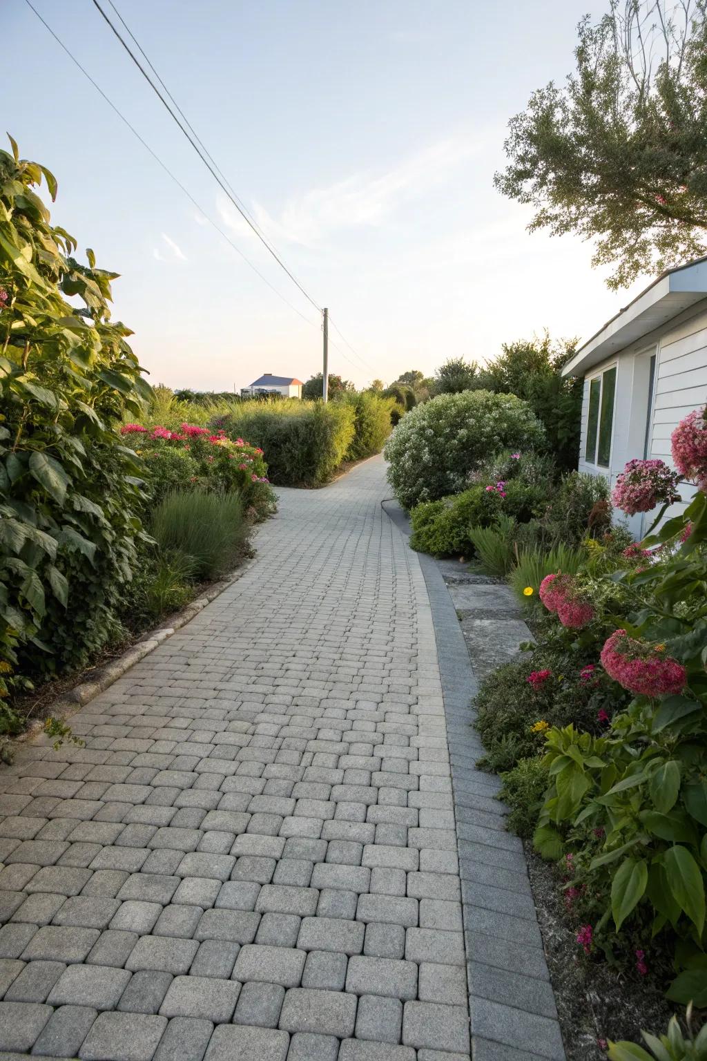 Hue comparison adds depth and focus to the driveway.
