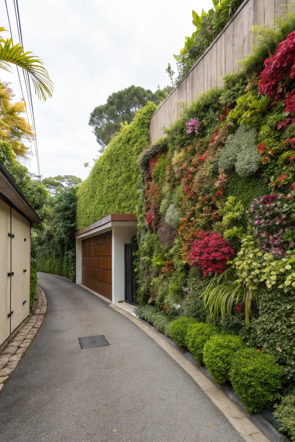 Vertical gardens introduce greenery and save space in small driveways.