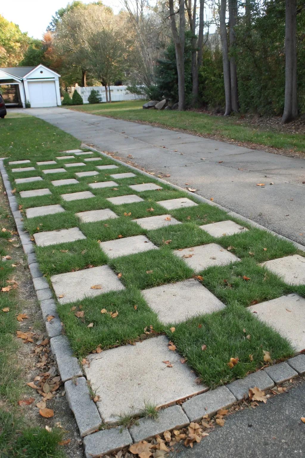 Checkered layouts offer a chic and modern driveway solution.