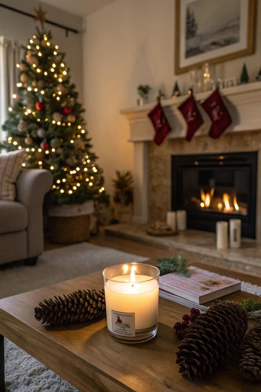 Scented candle creating a warm atmosphere.