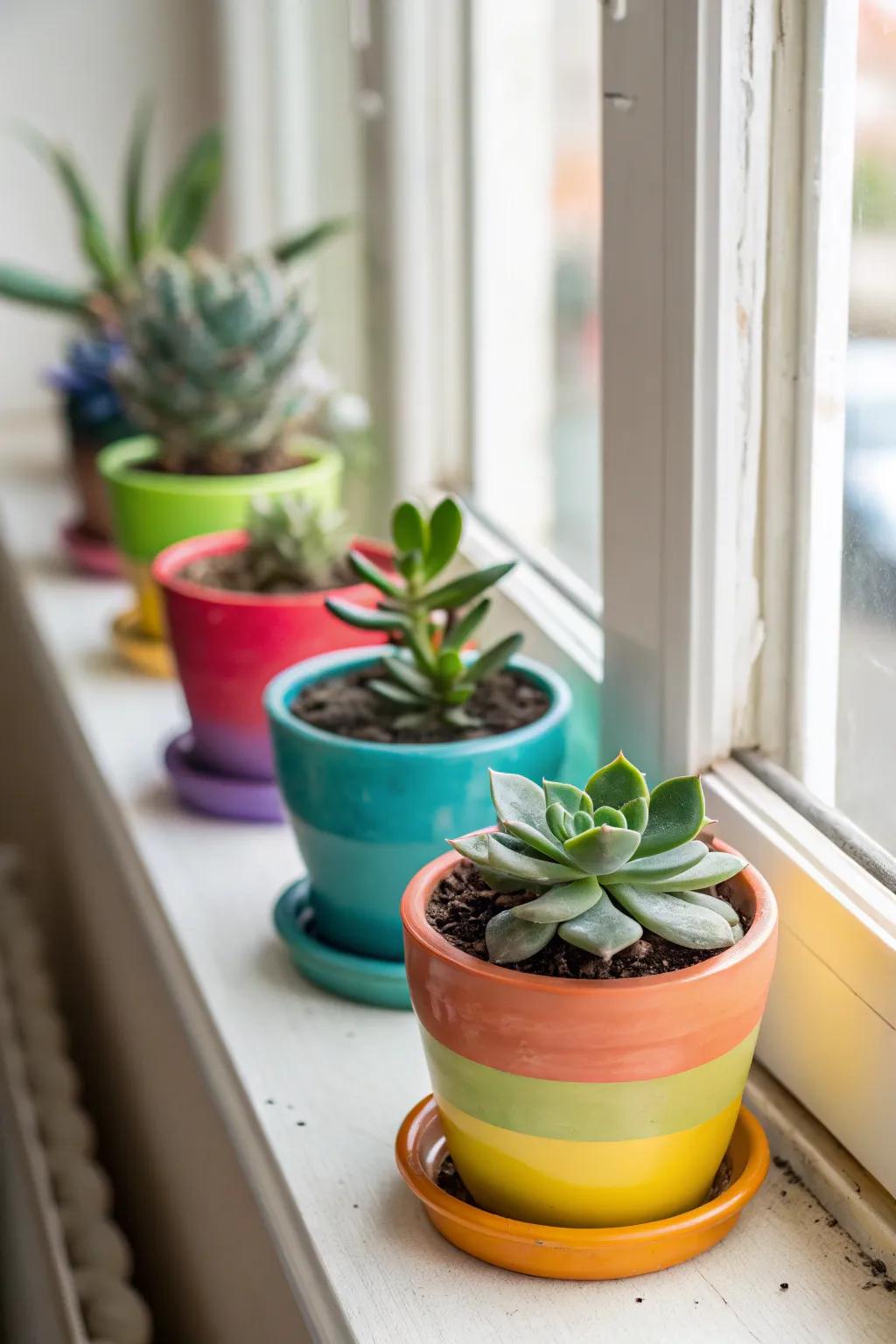 Small indoor plants in decorative pots.