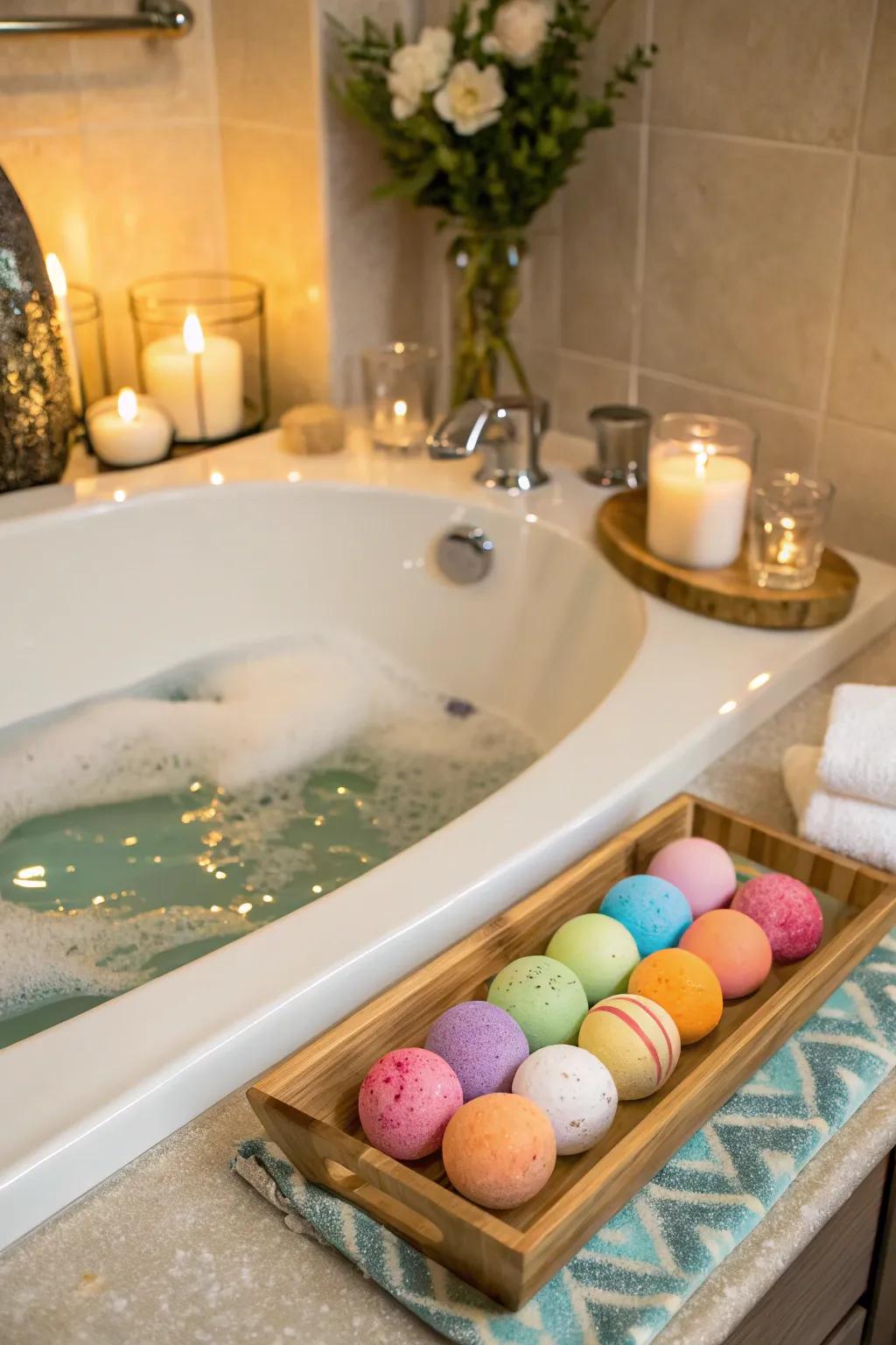 Handcrafted fizzing bath bombs for relaxation.