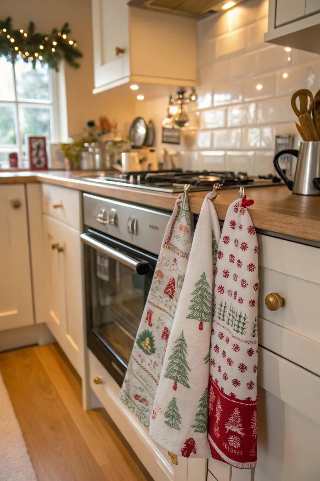 Holiday-themed kitchen towels.