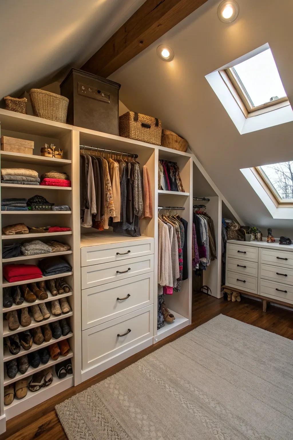 Custom storage makes the most of attic space efficiently.