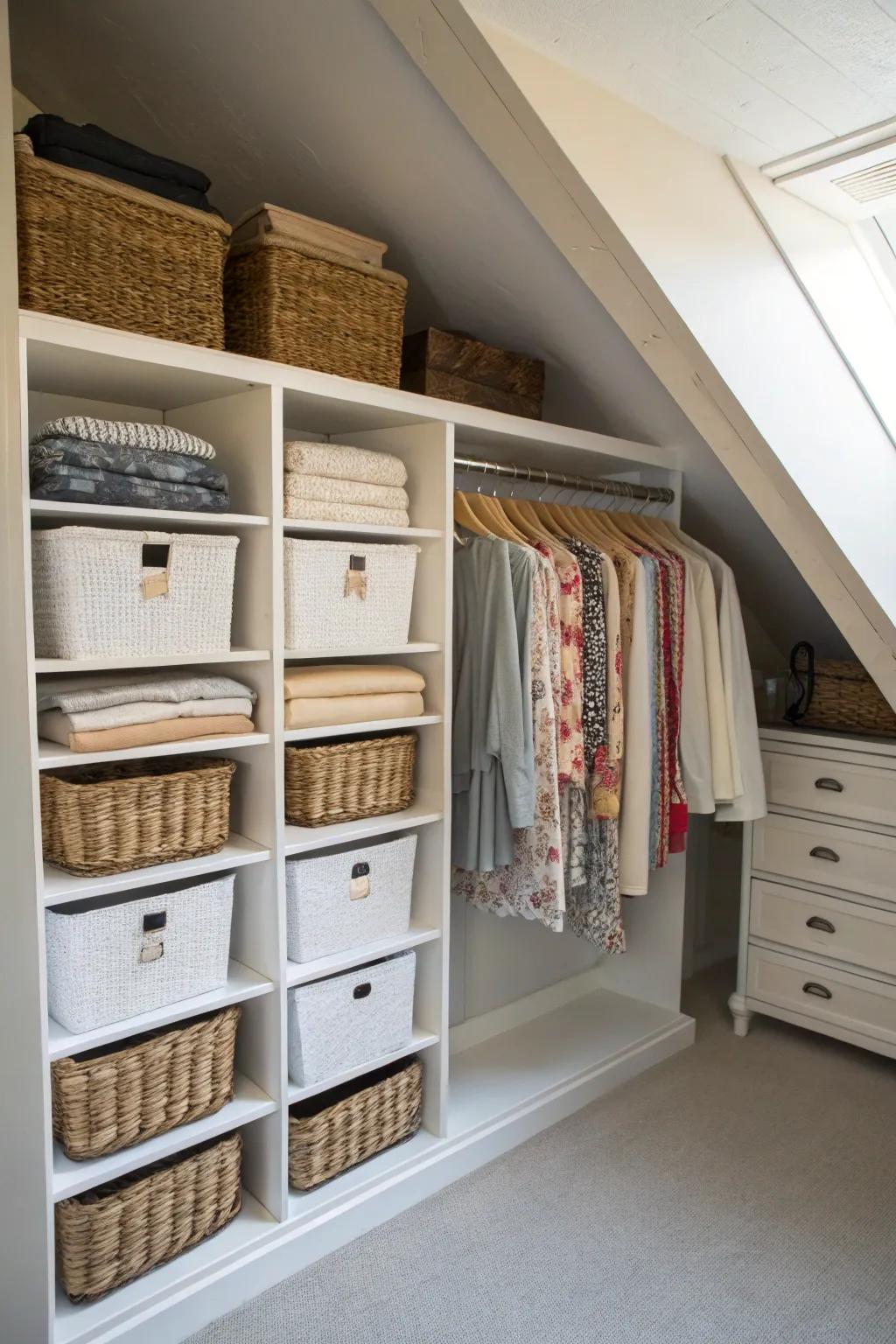 Stay arranged with baskets and dividers.