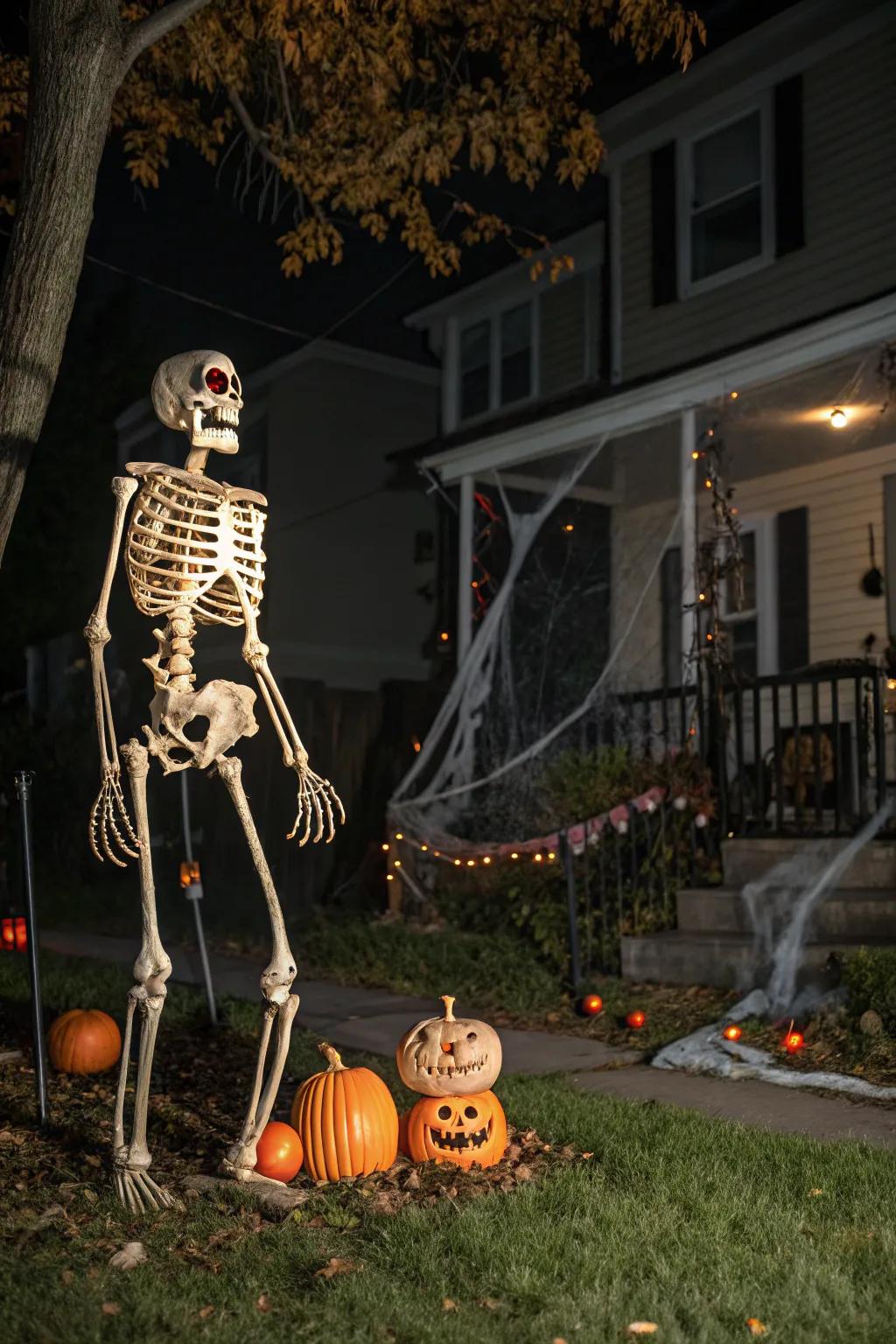 Radiant eyes provide the skeleton with a haunting aura.