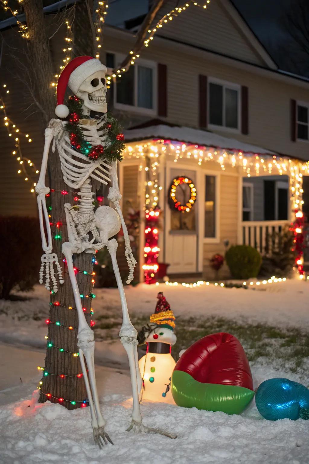 A versatile skeleton dressed for multiple celebrations.