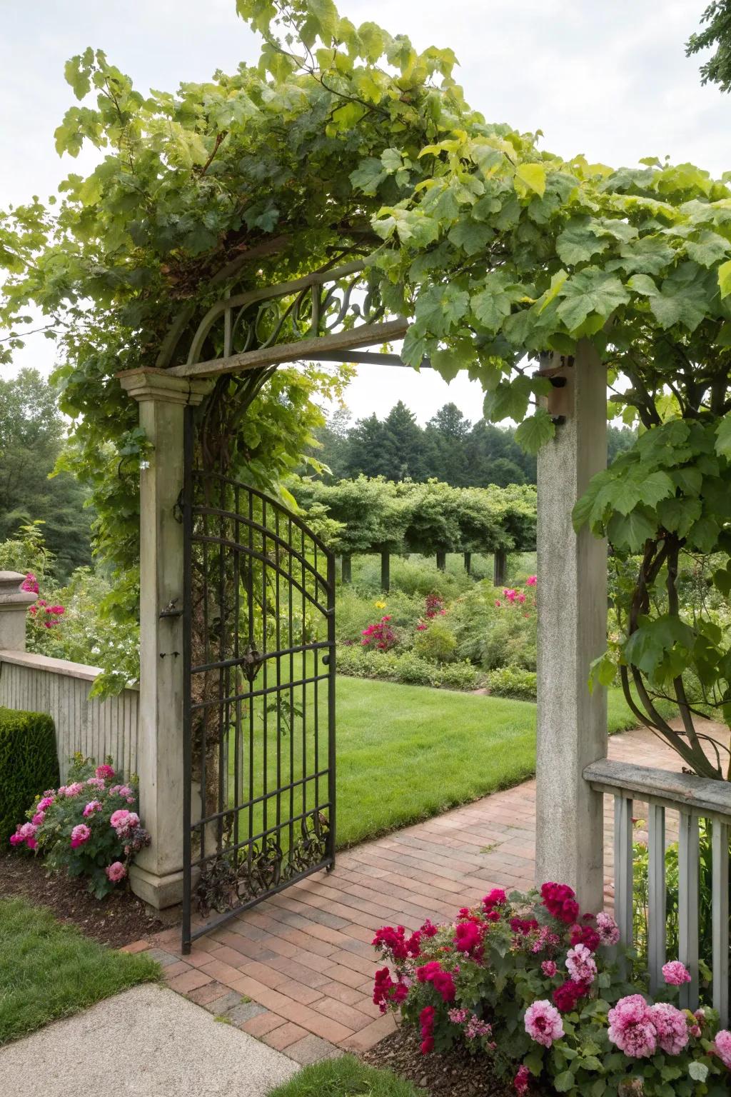 An espalier gate supporting climbing plants and adding elegance.