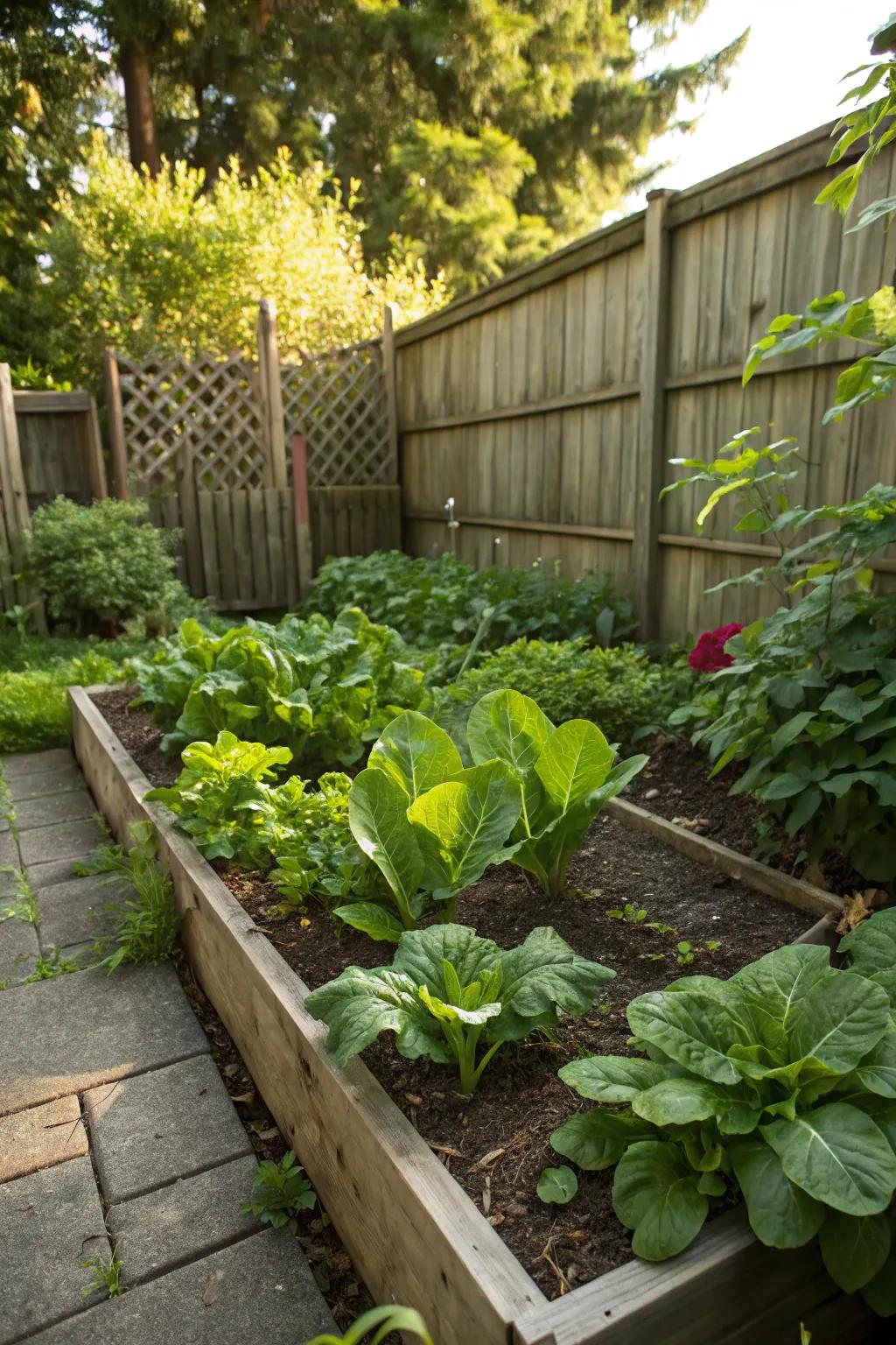 A veggie patch prospers also in the shadow with the appropriate plants.