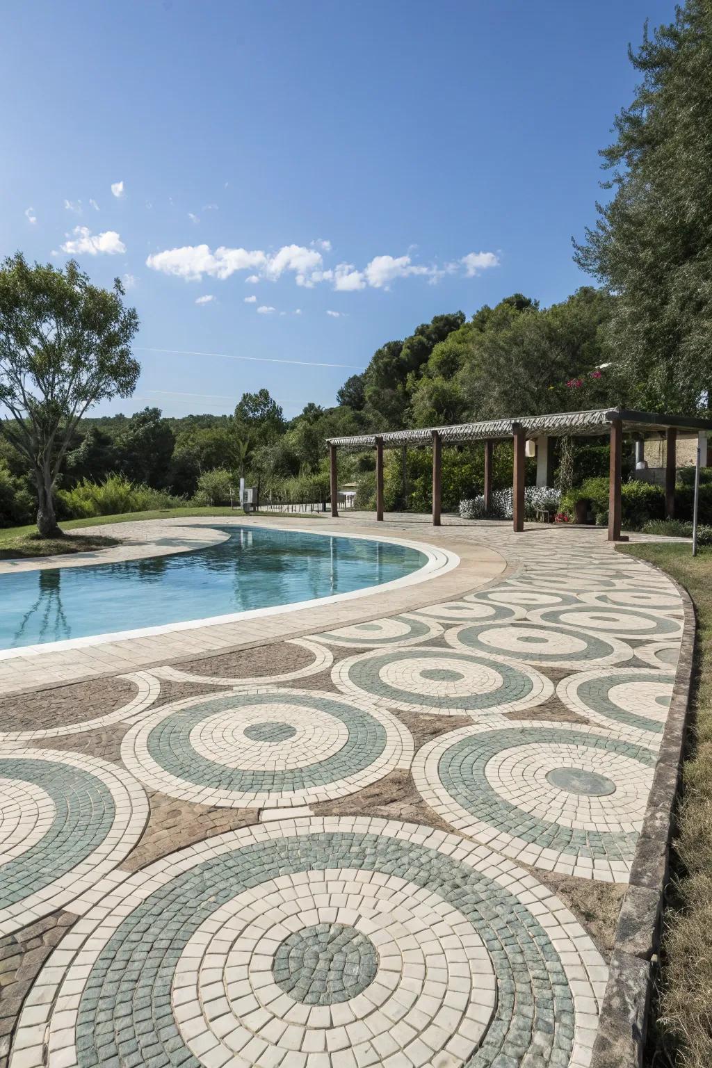 Round tile designs fashion a striking point of focus.