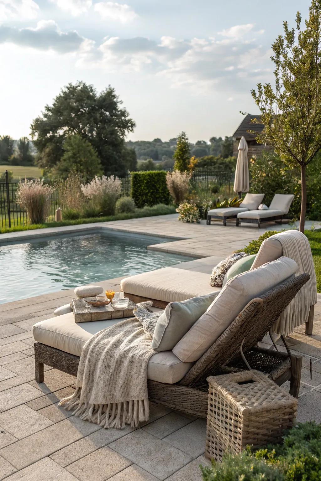 An inviting lounge spot encourages unwinding and mingling by the pool.